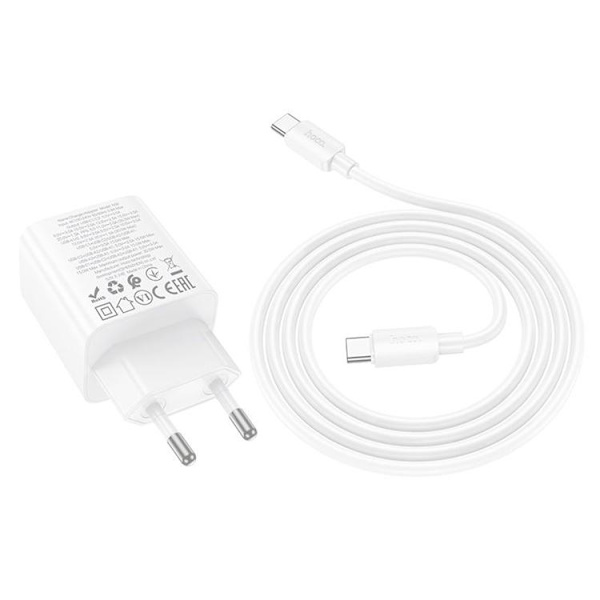 Hoco Snabbladdare PD 30W 2xUSB-A 2xUSB-C QC3.0 3A med USB-C Kabel N56 - Vit Vit