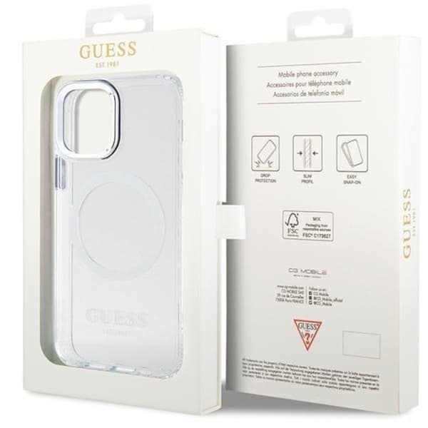 Guess Mobilskal till iPhone 12 Pro/12 Magsafe Metall Outline - Silver Silver