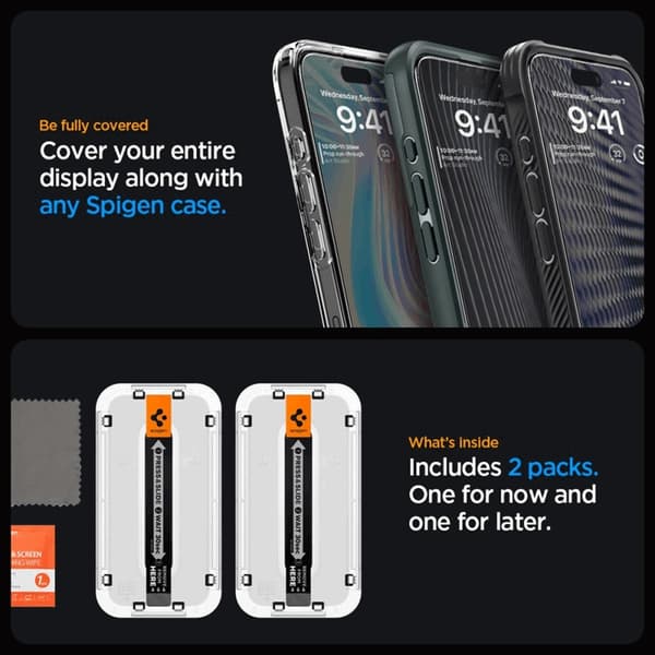 Spigen [2-Pack] iPhone 15 Pro Max Härdat Glas Skärmskydd 'EZ' Fit Transparent