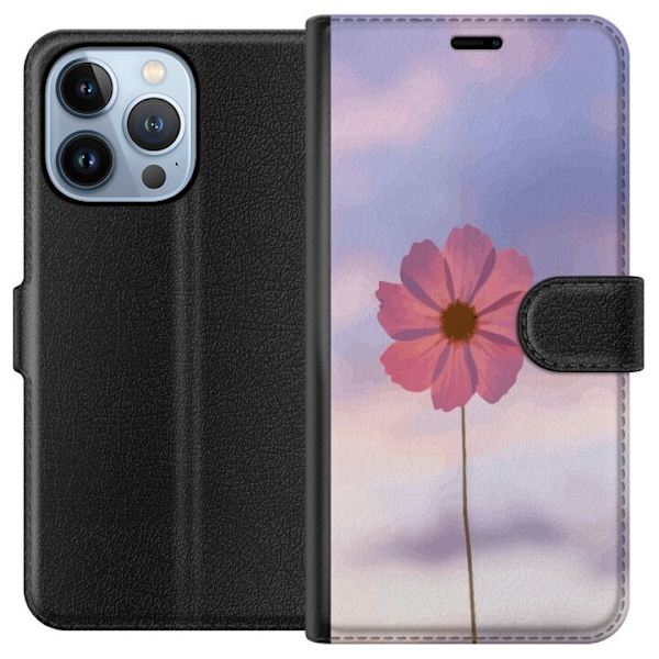 Pungcover til Apple iPhone 13 Pro med lyserød blomst