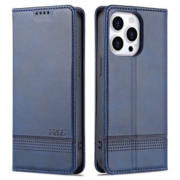 AZNS iPhone 16 Pro Plånboksfodral Konstläder - Konstläder Textur - Blå