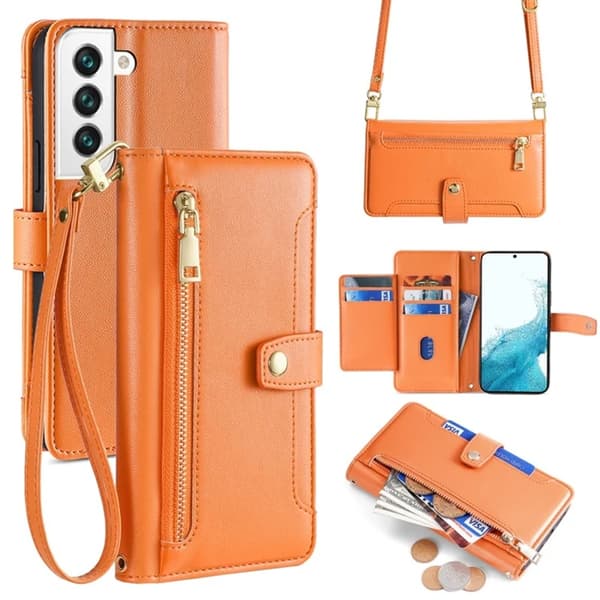 Galaxy S22 5G Plånboksfodral med 2 Rem Orange