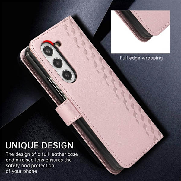 Galaxy Z Fold7 Plånboksfodral 3D Rhombus Grid Imprinted Rosa