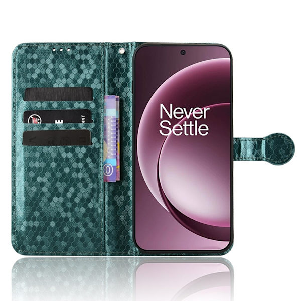 OnePlus 15 5G Konstläder Plånboksfodral Dot Pattern Imprint - Grön Grön