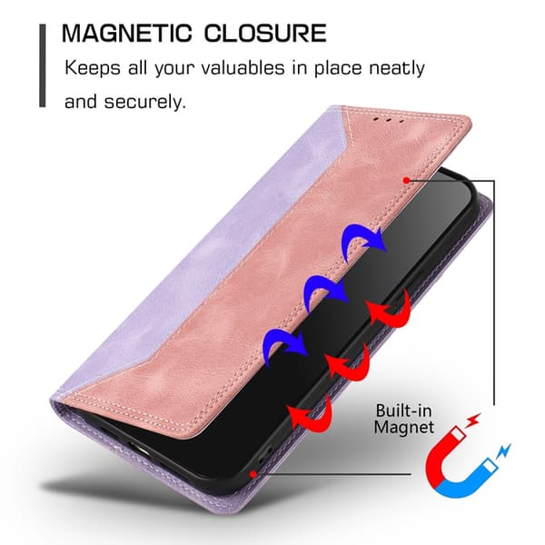 OnePlus 15 Konstläder Plånboksfodral Färg Splicing RFID-Skydd Lila