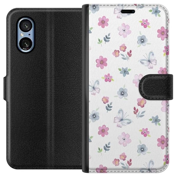 Sony Xperia 5 V tegnebog med blomster og sommerfugle
