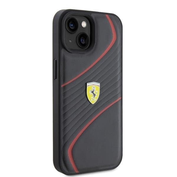 Ferrari iPhone 15 Mobilskal Twist Metal Logo - Musta Black