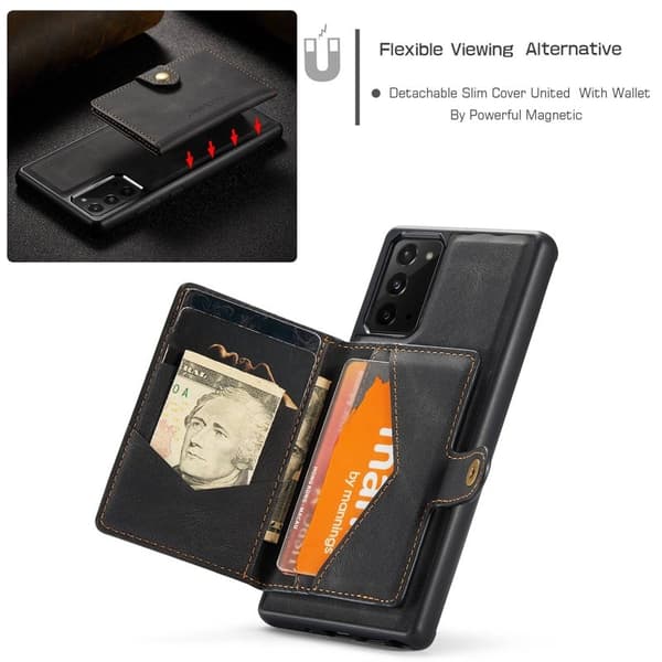 JEEHOOD Galaxy Note20 Plånboksfodral Detachable Konstläder TPU Svart