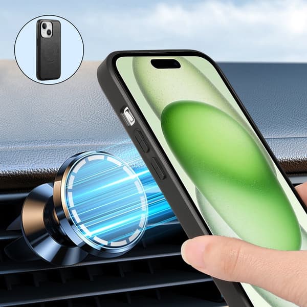 DENIOR Mobilskal till iPhone 15 i PU-läder med lädertextur - Svart