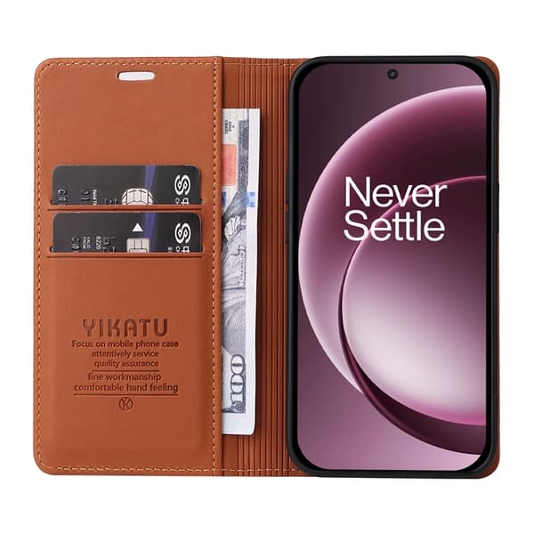 YIKATU OnePlus 15 5G Plånboksfodral Closure Konstläder Brun