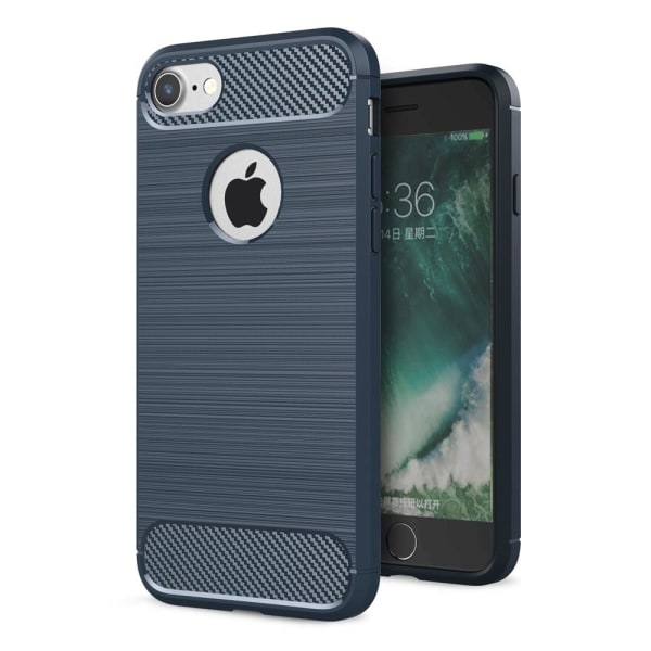 Carbon Fiber Børstet mobilcover iPhone 7/8 / SE 2020 - Blå Blue