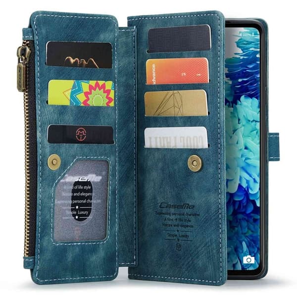 CASEME Konstläder Plånboksfodral för Samsung Galaxy S20 FE - Blå