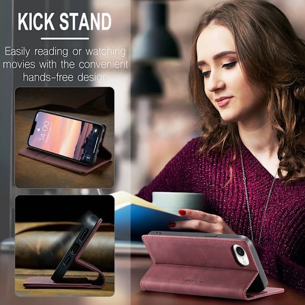 CASEME 013 iPhone 16e Case Plånboksfodral Konstläder Röd