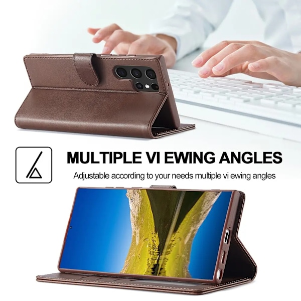 LC.IMEEKE Galaxy S22 Ultra Plånboksfodral - Mörkbrun