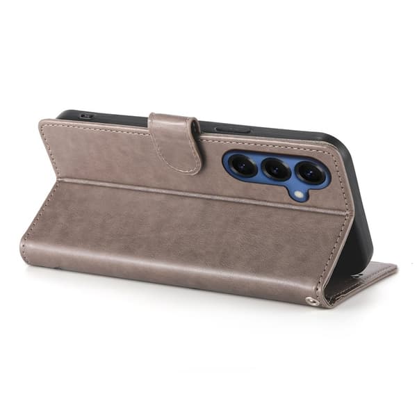 Samsung Galaxy S26 Plånboksfodral Fjäril Blommönster Konstläder - Grå