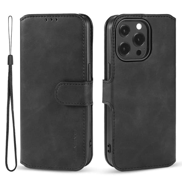 DG.MING Retro Konstläder Plånboksfodral för iPhone 14 Pro 6.1 tum - Svart