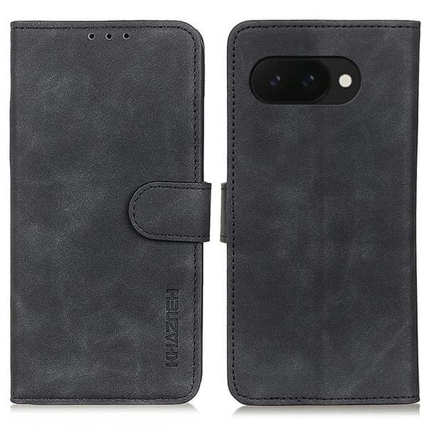 KHAZNEH Google Pixel 9a Plånboksfodral Konstläder Retro Textur - Svart