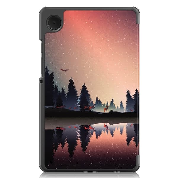 Galaxy Tab A9 Fodral Pattern Printing Tri-fold Konstläder Svart