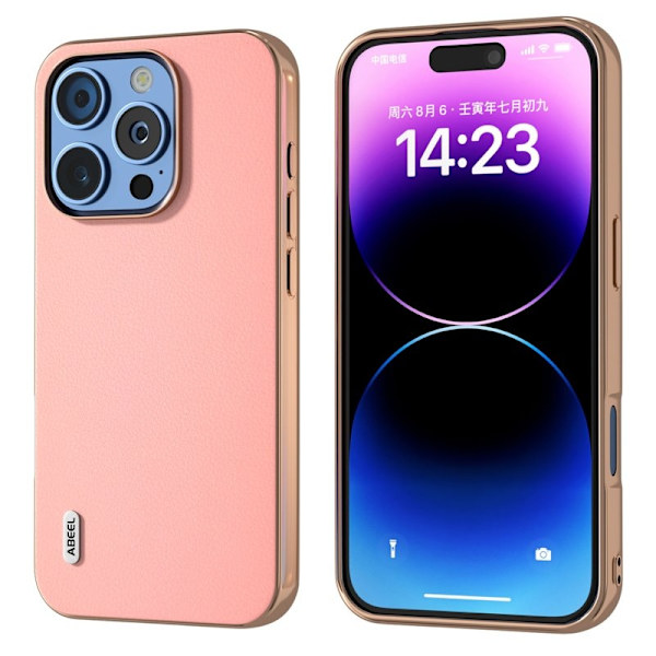 ABEEL iPhone 16 Pro Plånboksfodral Electroplating KantÄkta Läder Rosa