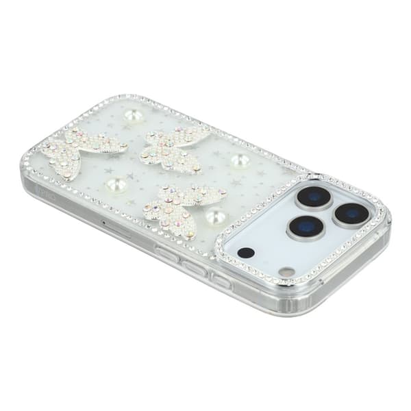 Mobilskal till iPhone 17 Pro Rhinestone Edge Pearl Butterfly Transparent