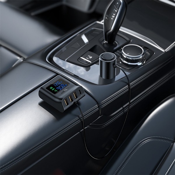 Acefast Billaddare 90W 3x USB Till USB-C Cigarettändare - Svart Svart