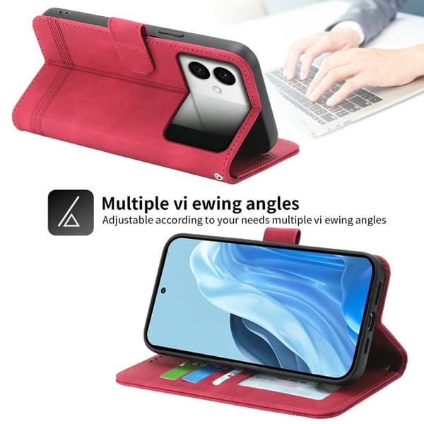 DIERFENG Samsung Galaxy S26 Edge Plånboksfodral Konstläder Med Handledsrem - Röd