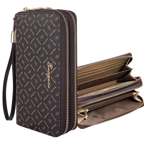 BANYANU Plånbok för Dam Lång Double Zipper N9012 Brun
