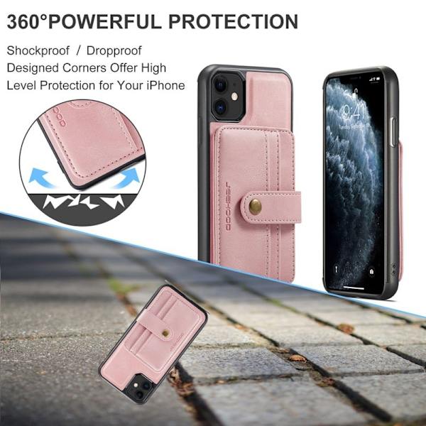 JEEHOOD Mobilskal till iPhone 11 Shockproof Wallet RFID-Skydd Rosa