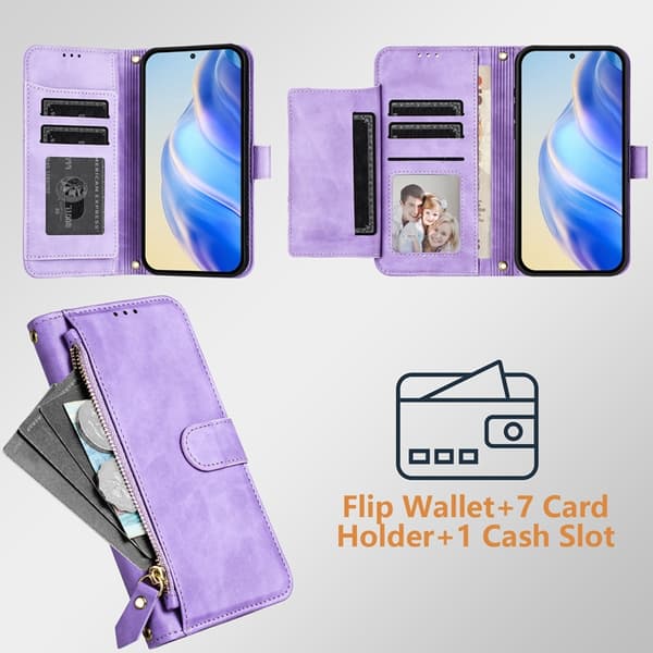 iPhone 17 Plånboksfodral Zipper Pocket Läder - Lila Lila
