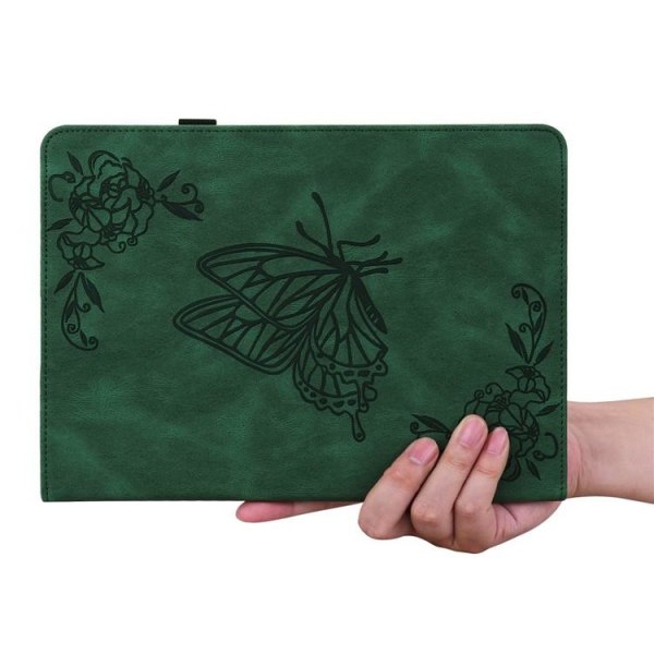 iPad 10.9 (2022) -kotelo Butterfly Flower Imprinted - Vihreä