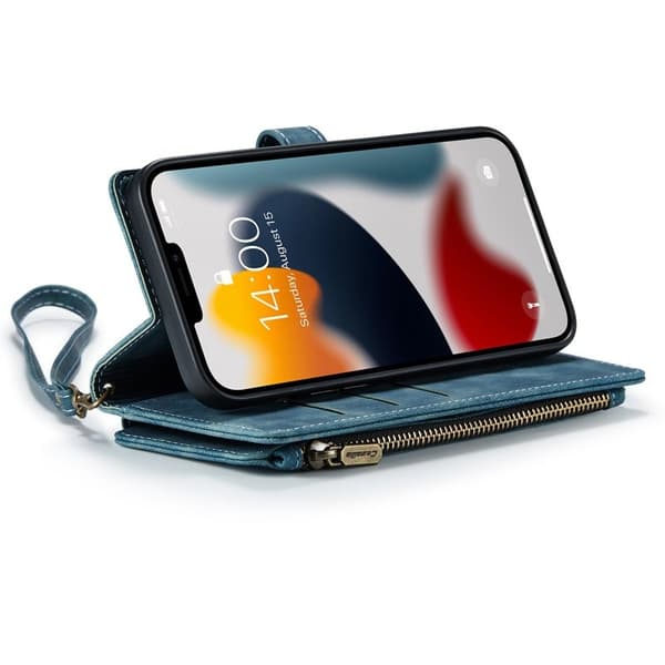 CASEME Konstläder Plånboksfodral för iPhone 12 Pro Max med Rem - Blå