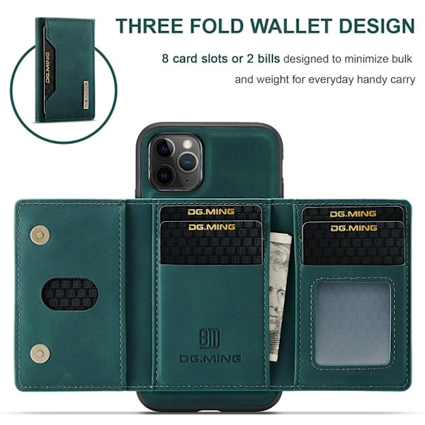 DG.MING M2 Series Anti-Fall Plånboksfodral för iPhone 11 Pro - Grön