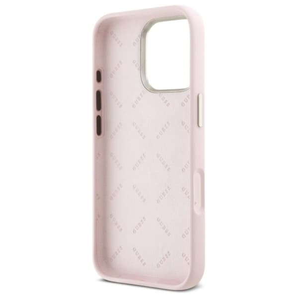 Guess Mobilskal till iPhone 16 Pro Silikon Script Metal Logo - Rosa Rosa