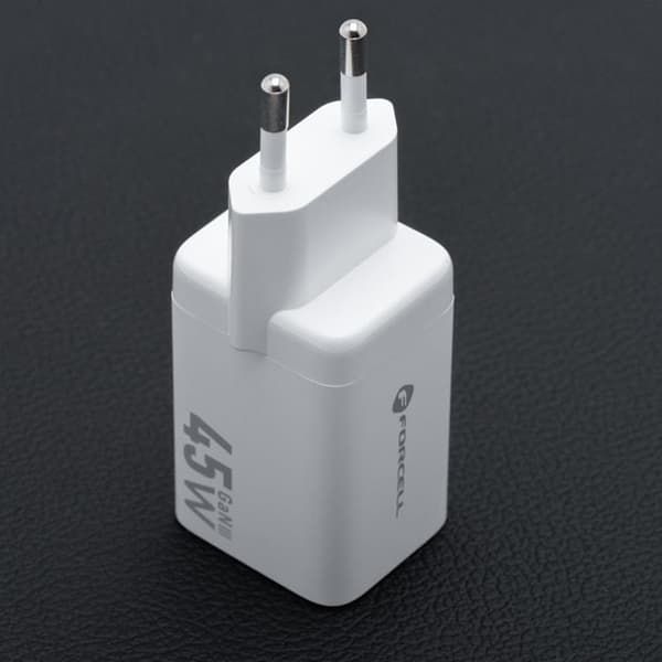 Forcell GaN III Snabbladdare 45W USB-C - USB-A PD QC Mini Vit Vit