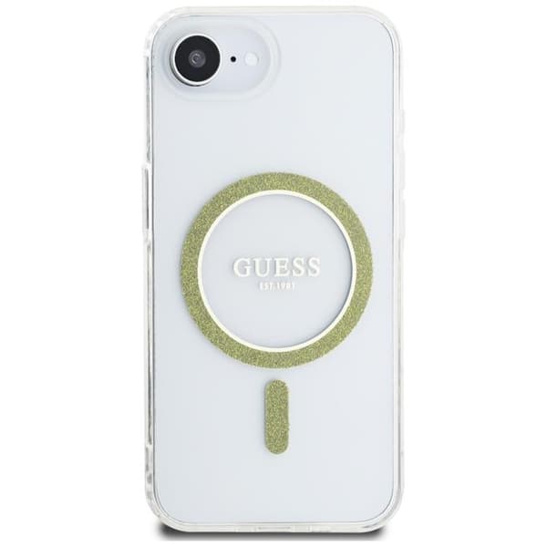 Guess Mobilskal till iPhone 16e MagSafe IML Glitter Circle - Clear Transparent