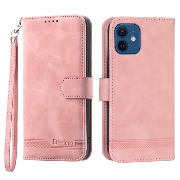 DIERFENG DF-03 Plånboksfodral i Konstläder - Rosa för iPhone 12/12 Pro