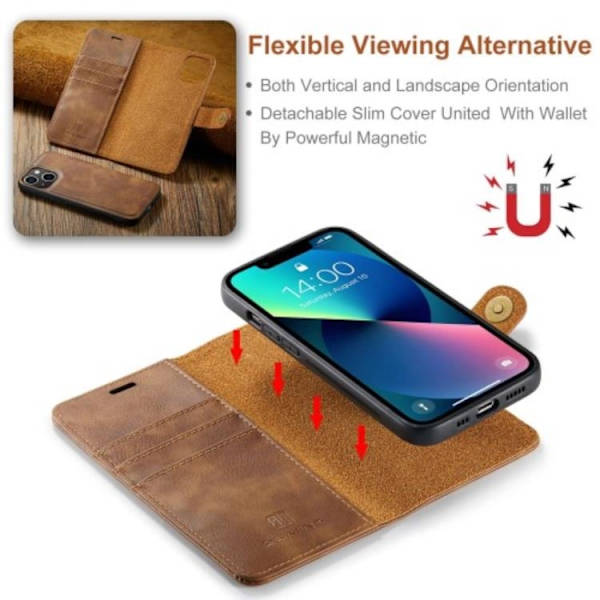 DG.MING iPhone 14 Plus Pungeetui Split Aftagelig Flip - Brun Brun