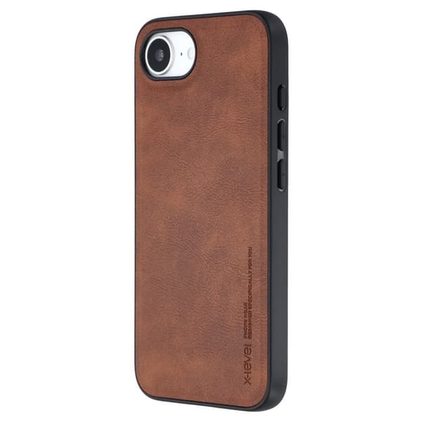 X-LEVEL Bojue-3 Mobilskal till iPhone 16e Läderbelagt PC+TPU Brun