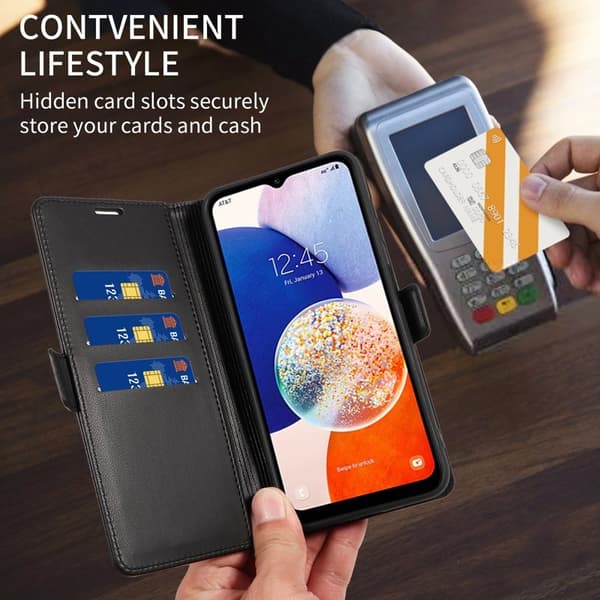 Samsung Galaxy A55 5G Plånboksfodral Magnetlås RFID Skydd Konstläder - Rosa