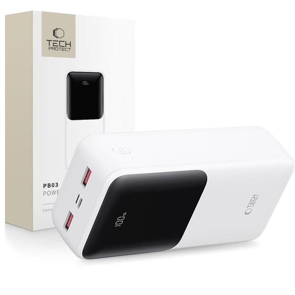 Tech-Protect Powerbank 30000mAh 22.5W - Hvid Vit