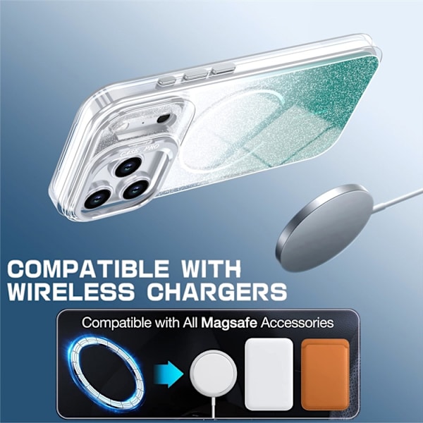 Mobilskal till iPhone 17 Pro MagSafe Shockproof Glitter Gradient - Blå Grön