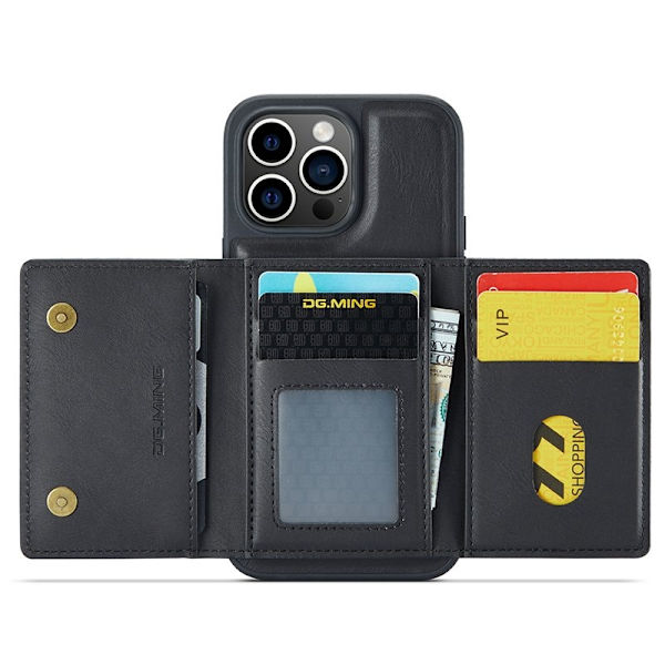 DG.MING iPhone 12/12 Pro Konstläder Plånboksfodral Tri-fold Svart