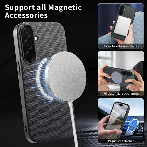 Mobilskal för Samsung Galaxy S26 Magnetiskt Konstläder + PC + TPU - Grå