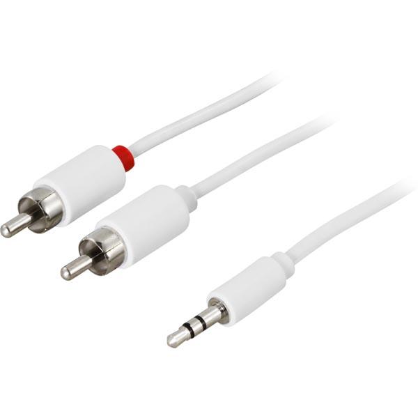 DELTACO Audiokaapeli 3,5mm ha - 2xRCA ha 5m, valkoinen White