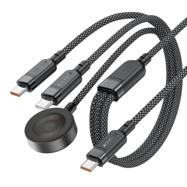 Acefast 3in1 USB-C - 2x USB-C 100W Qi-kabel 1,2 m 480 MB/s Sort Svart
