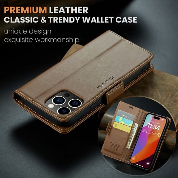 CASEME iPhone 16 Pro Plånboksfodral Konstläder RFID-Skydd Brun