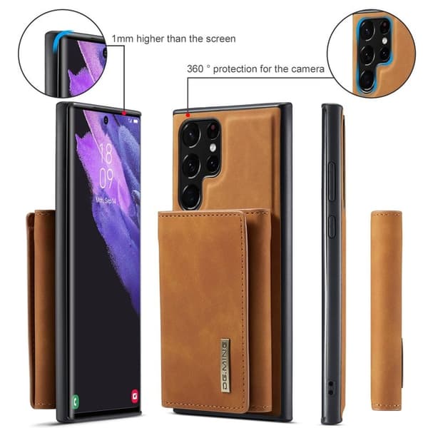 DG.MING M1 Konstläder Plånboksfodral Samsung Galaxy S23 Ultra Brun