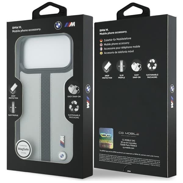 BMW telefontaske til iPhone 17 Pro Max MagSafe M perforeret stribe logo - grå Grå
