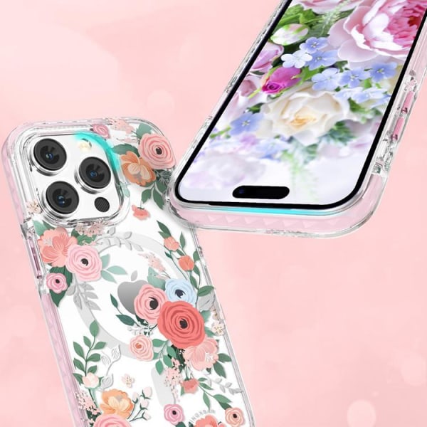 Kingxbar iPhone 14 etui Magsafe Flora - Pink