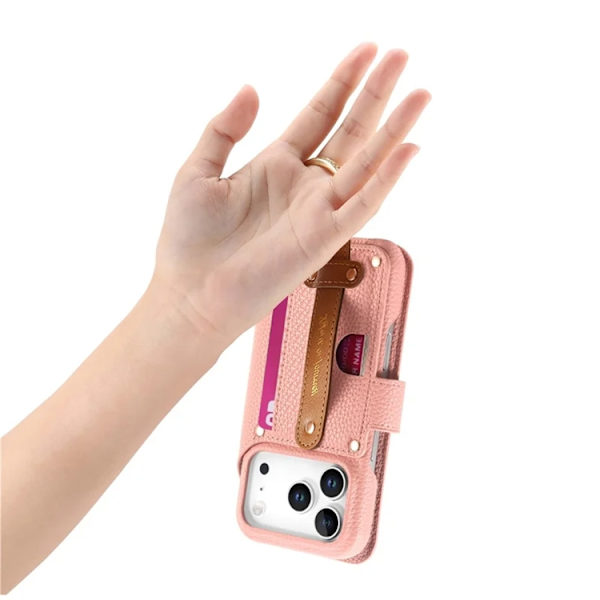 iPhone 17 Pro Max Konstläder Plånboksfodral RFID-Skydd Zipper - Rosa Rosa